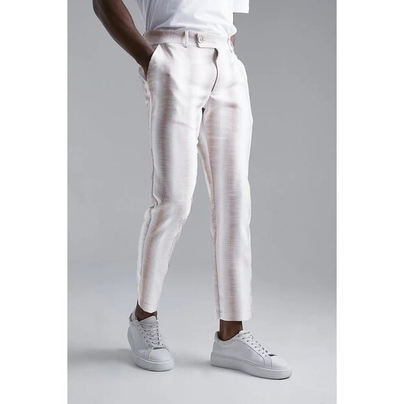 NWT Boohooman SMART CHECK SLIM CROP TROUSER in Light Grey - Size Medium - Picture 1 of 6